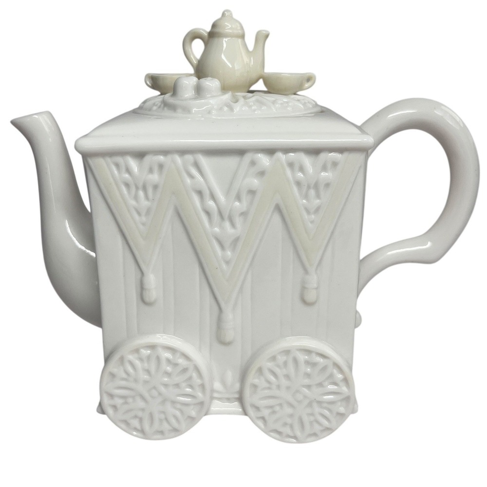 Vtg Lenox Butler's Pantry Tea Cart Teapot Porcelain Cream Miniature‎ Tea Set Lid